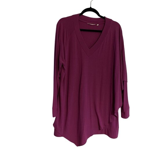 Soft Surroundings 1X Fuchsia Knit V-Neck Long Sleeve Overlay Madeline Tunic Top - Picture 1 of 11